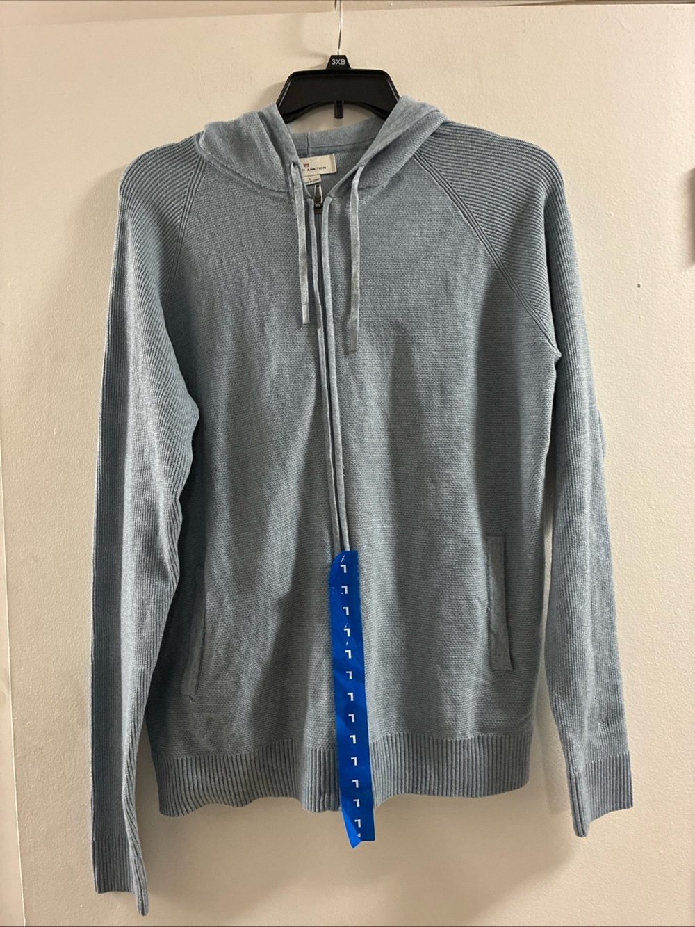 Light Blue Zip-Up Hooded Sweater - Men's